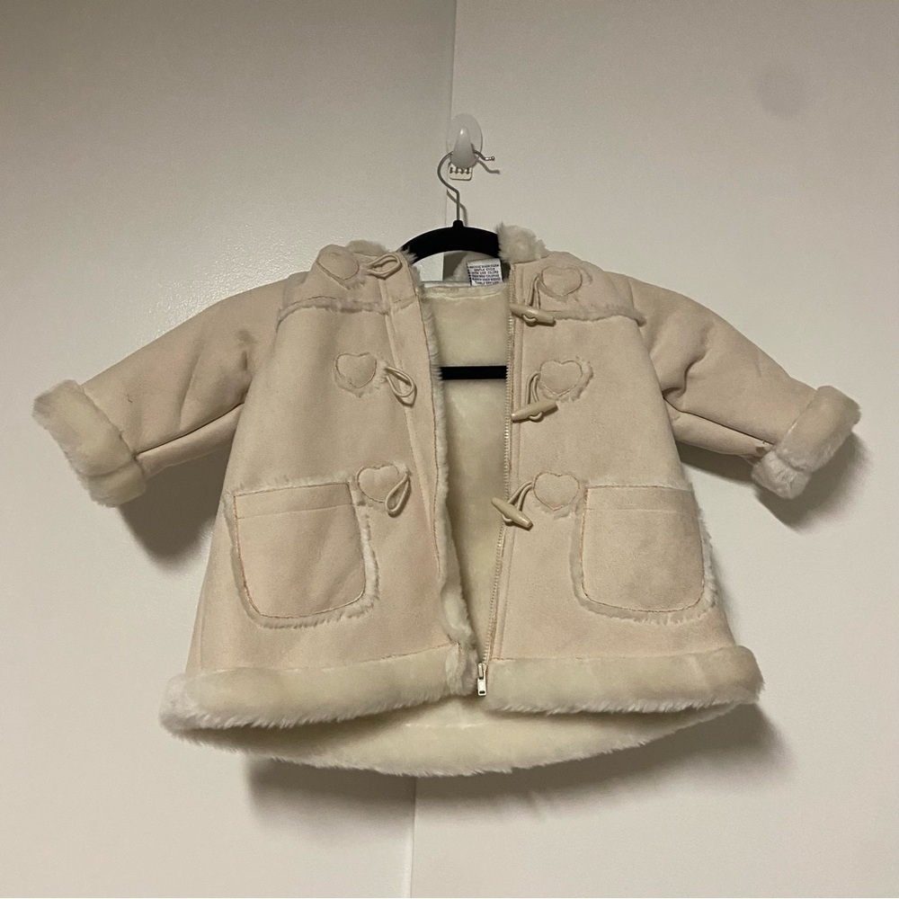 First Impressions Faux Suede Hooded Coat Size 6/9 months